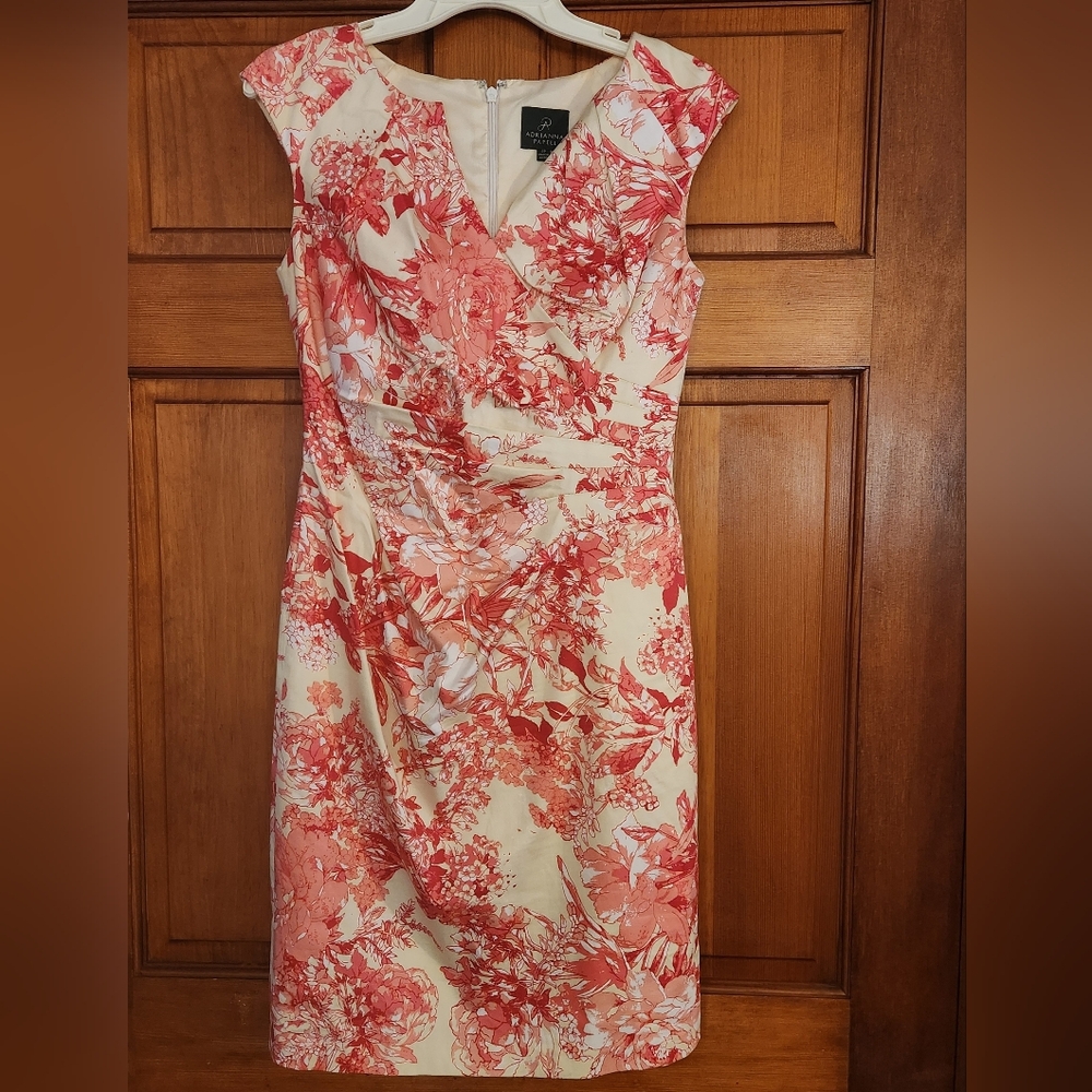 Adrianna Papell Coral and Cream Floral Midi Dress 4P